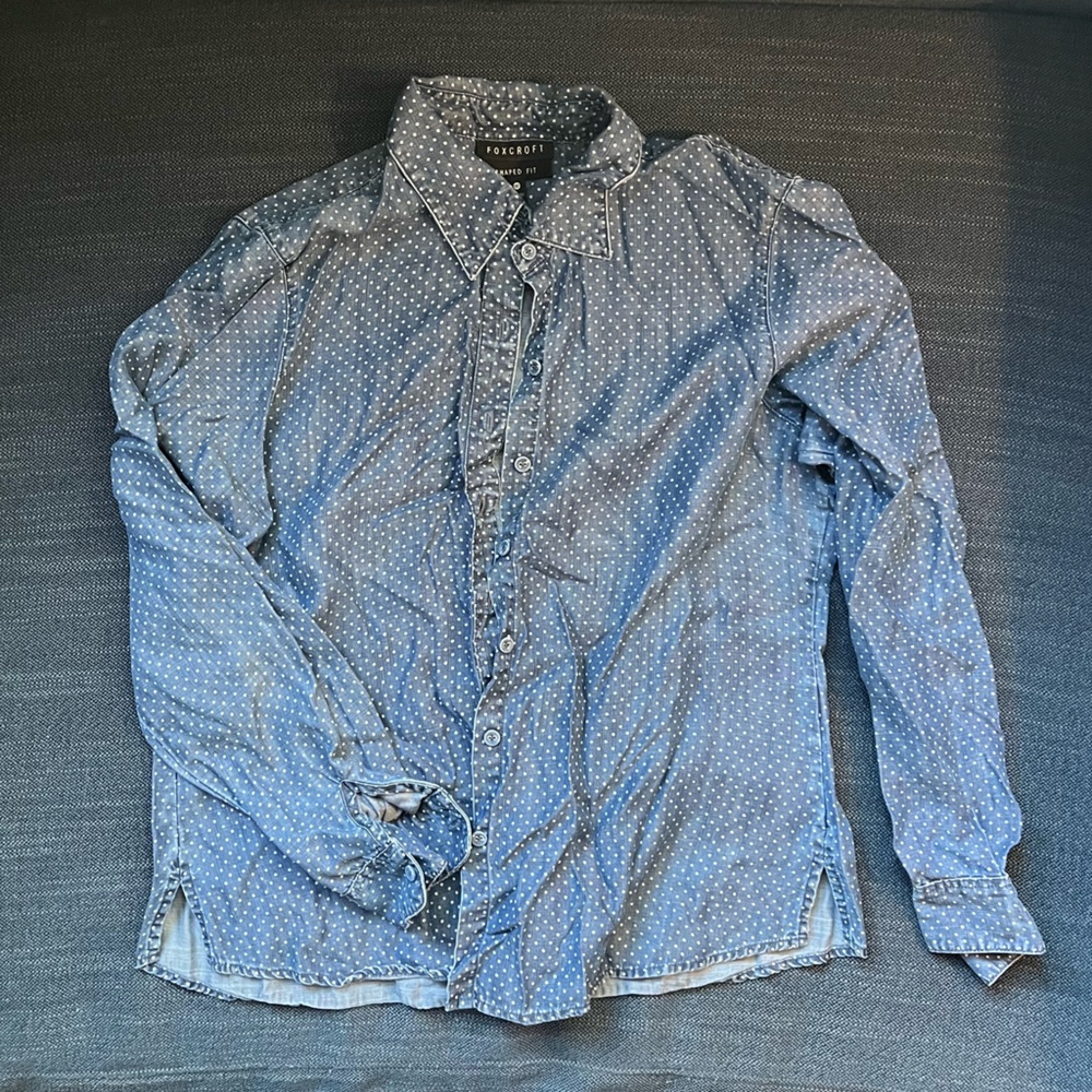 Women’s Blue Polka Dot Button Down Shirt